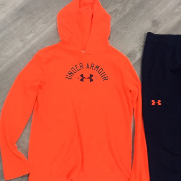 Under Armour Youth Large Bright Orange Thermal With Hood and Matching Pants - Picture 2 of 6